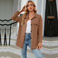 thumbnail image 3 of Defitshape Women's Long Sleeve Button Down Shirt Jacket Solid Textured Soft Fashion Slim Fit Fall Top Lightweight Classy Western Shacket Carame Large, 3 of 5