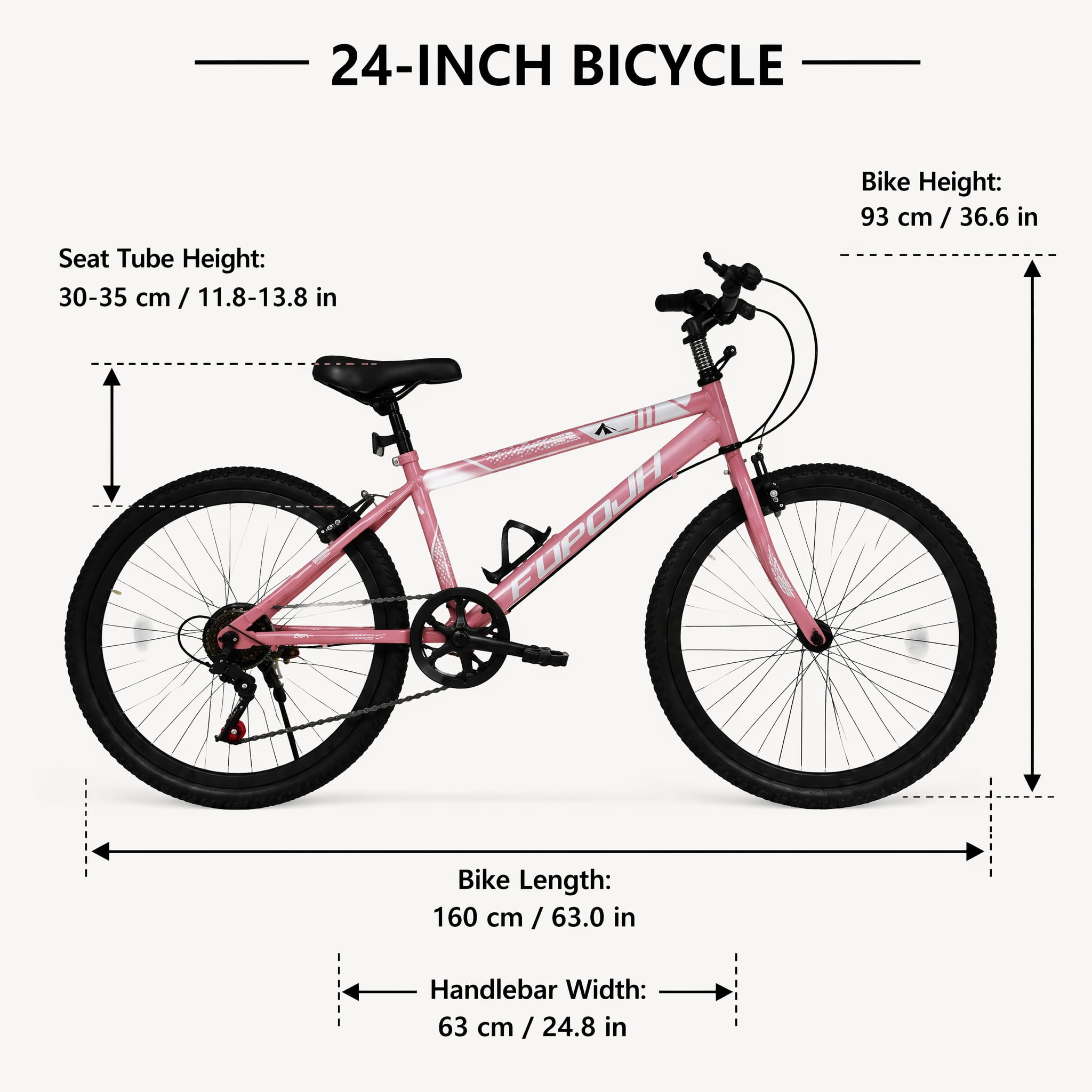 FUPOJH 24" Mountain Bikes for Teens,7 Speed,V Brakes,off Road Tires,Unisex,Pink