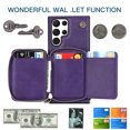 thumbnail image 4 of Crossbody Wallet Case for Samsung S22 Ultra, RFID Blocking PU Leather Zipper Handbag Purse Flip Cover, Kickstand Case with Card Slots Holder Wrist Strap Lanyard for Samsung Galaxy S22 Ultra, Purple, 4 of 12