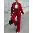 thumbnail image 4 of Women's 2 Piece Outfits Oversized Sweatsuit Zip Up Long Sleeve Sweatshirt with Wide Leg Sweatpants Red L, 4 of 10