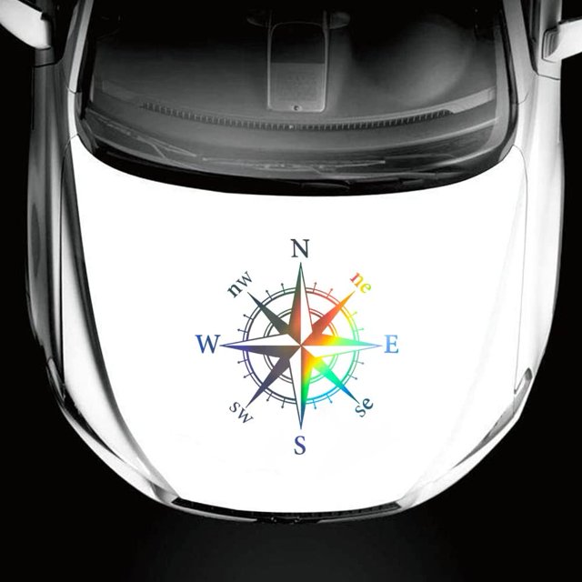 GFDYREE Compass Car Decals, Practical Laser Compass Car Hood Sticker, Self-Adhesive Vinyl Graphics Decals for Car/Truck, Universal Car Hood Body Side Rear Window Stickers-19.7"x19.7"