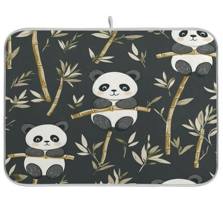

Cute PandaKitchen Drying Mat Heat Resistant Drainage with Non-Slip Rubber Backing Hides Stains Super Absorbent Easy to Clean 18×24in