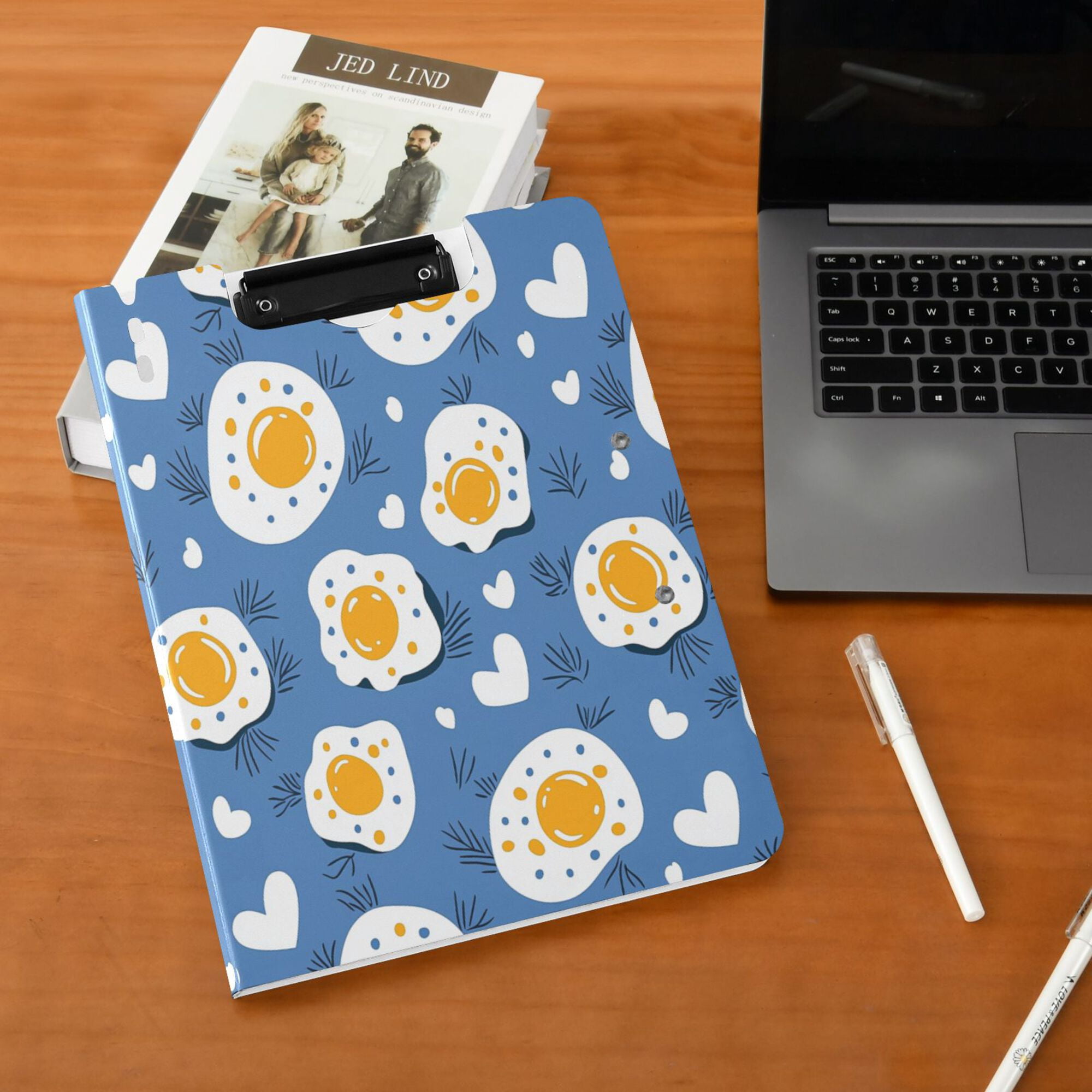 FORMRS A4 Clipboard Folder with Pen Holder Horizontal Foldable School Office Binder, Cute Fried Eggs