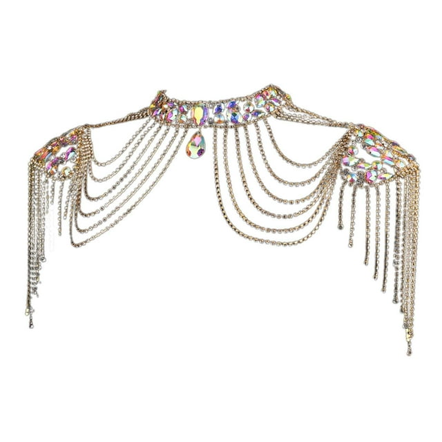 Wisewang Shoulder Body Chain Fashionable Shoulder Chain for Prom Wedding Summer Beach Gold Colorful Gold Colorful Neck Width 3cm