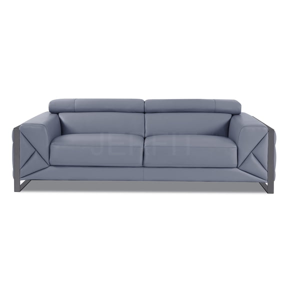 JERFIT Light Blue Italian Leather Sofa for Living Room, Top Grain Leather Couch with Chrome Legs