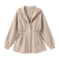 thumbnail image 5 of Inverlee Womens Cinched Waist Drawstring Hooded Jacket Button Front Side Pockets Long Sleeve Sweatshirts Casual Fall Outerwear Loungewear Tops, 5 of 7