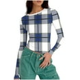 thumbnail image 7 of Women Blouses Crew Neck Solid Colors,Block Colors,Check Patterns,Stripes,Prints Long Sleeve Blouse Fashion Round Neck Casual Block Color T Shirts Pullover Daily Home Clothing Vacation,Shirt for Women, 7 of 7