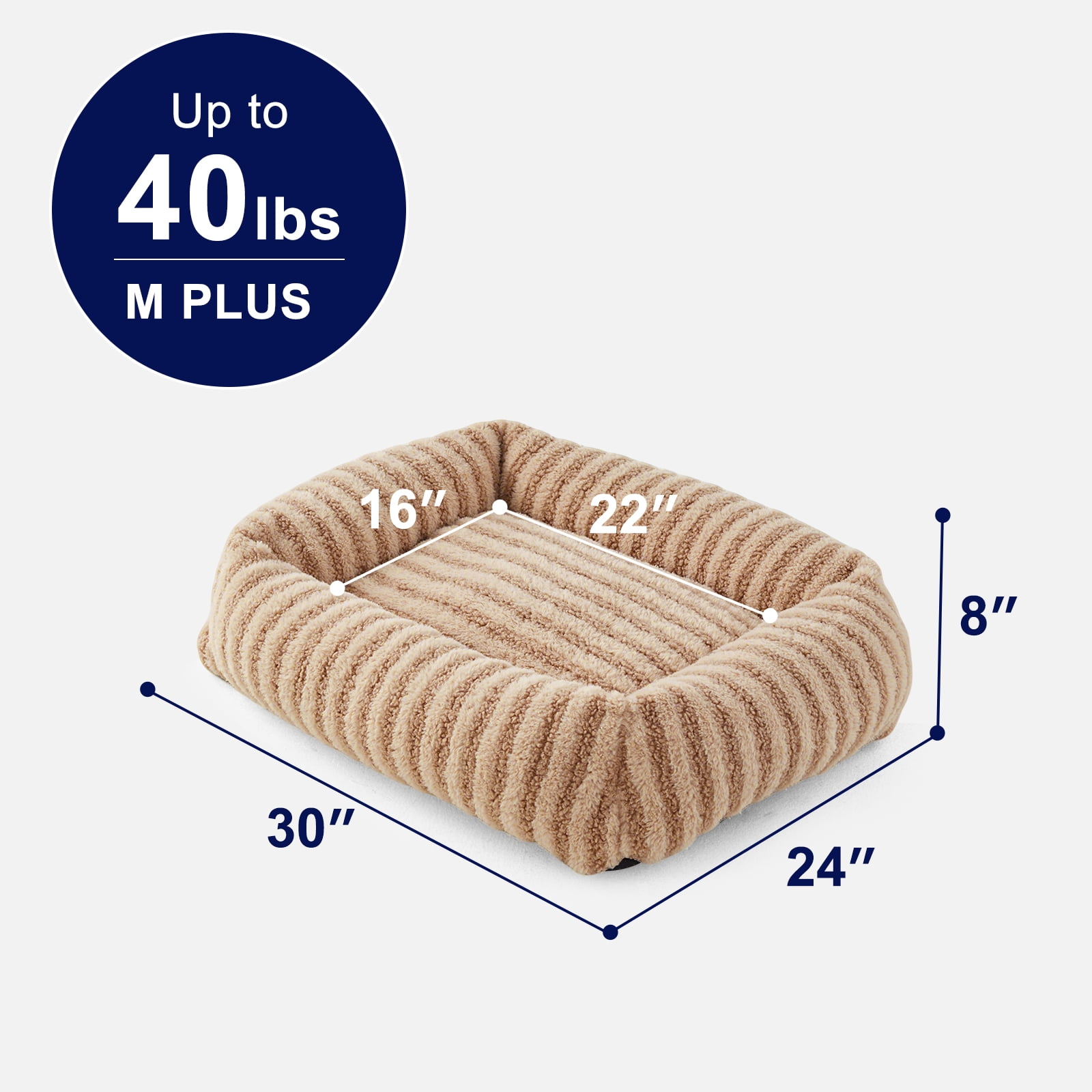 Calming Dog Beds for Medium Dogs and Large Cats, Washable Rectangle Dog Bed with Removable Cover, Soft Pet Beds, Non-Slip Bottom, Beige, 30in