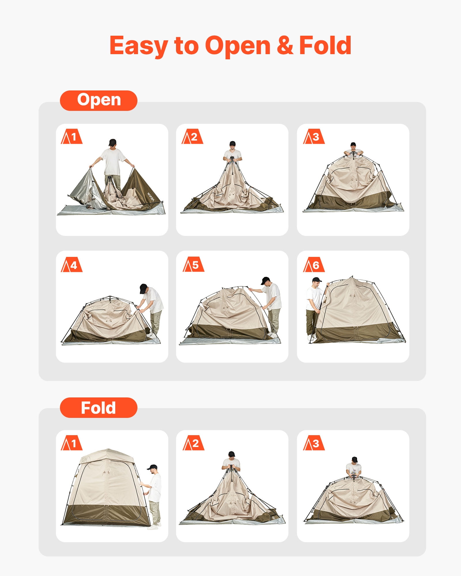 VEVOR Camping Shower Tent, 2-Room Foldable Privacy Tent Changing Room with Ground Stakes, Ropes, Carry Bag, and Crossbar, 150D Oxford Fabric with Silver Coating, for Camping, Beach, and Fishing