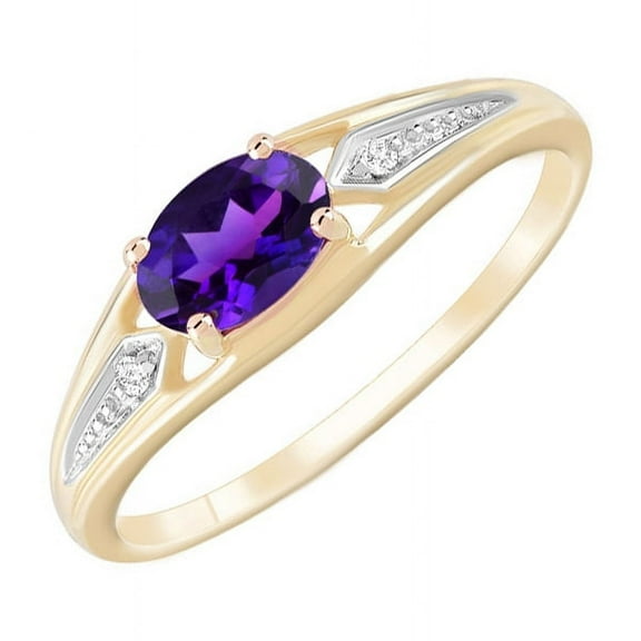 Gold Plated 6X4 Mm Natural African Amethyst Gemstone February Birthstone 925 Sterling Silver Ring