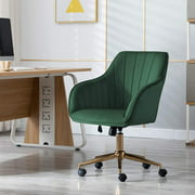 Dark Green Velvet Office Chair With Wheels, Rotating Home Office Chair