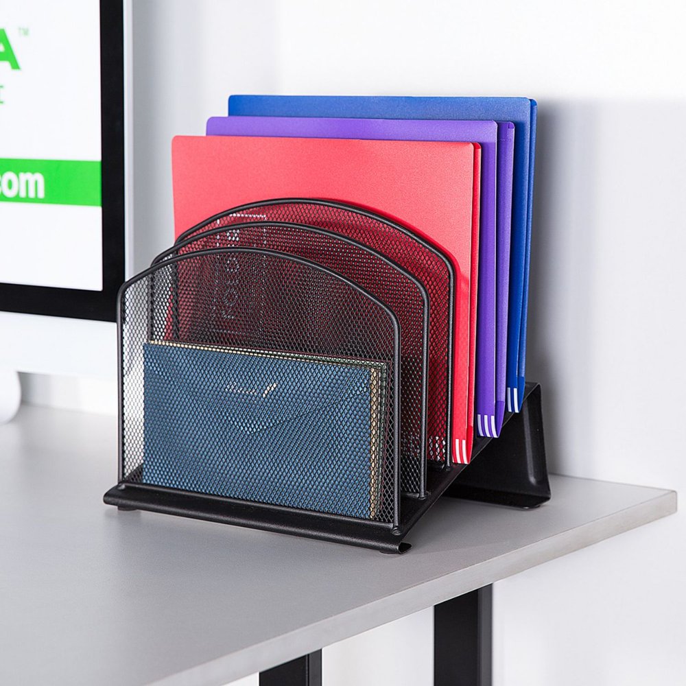 Offex Office Wire Mesh 5 Section Incline Sorter, Magazine File