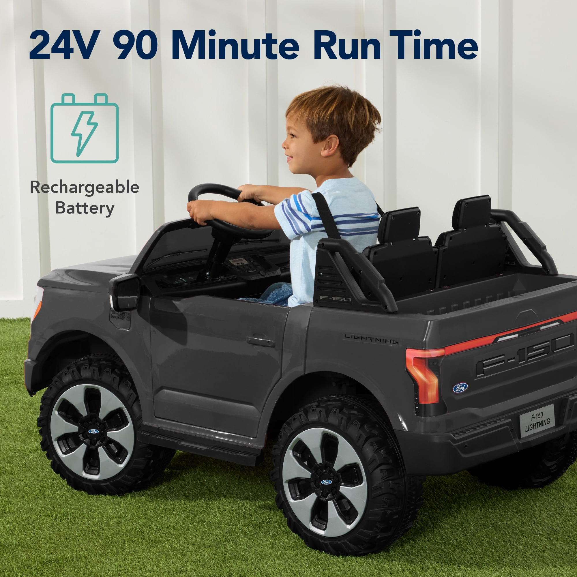 Best Choice Products Kids 24V Ride On Truck Officially Licensed Ford Lightning w/ Remote, LED Lights, 2 Speeds - Gray