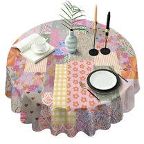Pioneer Flower Floral Print Pattern Round Tablecloth 60"x60",Wrinkle Wipeable Table Cloth for Kitchen Dining Room Picnic Patio Party