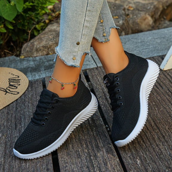 HTHLVMD Breathable Mesh Athletic Sneakers, Walking Shoes Women Orthopedic Lace-Up Sneakers Arch Support Breathable Tennis Running Shoe for Plantar Fasciitis Bunions, Black 5.5
