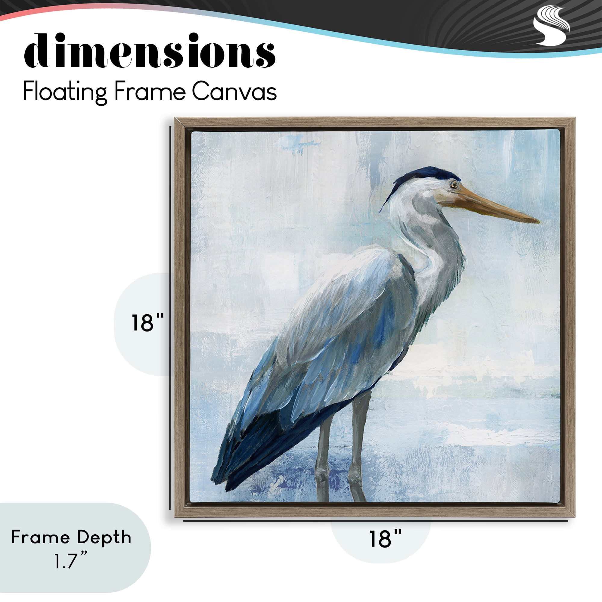 Stupell Industries Serene Blue Heron In Aqua Brown Framed Floater Canvas Wall Art, design by Nan