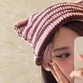 thumbnail image 4 of Crochet Hats for Women Cat Beanie Vintage Beanies Women Fox Hat Grunge Accessories Slouchy Beanies for Women,Brown, 4 of 7