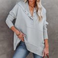 thumbnail image 4 of Sudadera Botones Sudadera básica Casual Mujer Ropa de otoño Traje de vacaciones con hombros caídos Ygjytge Gris T XL para Mujer, 4 of 6