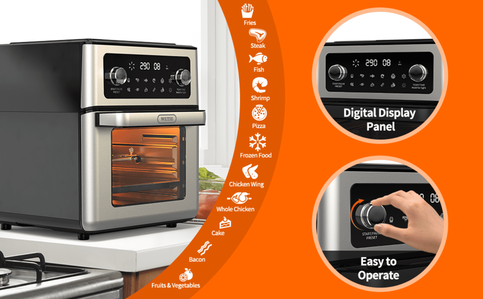 Buy WETIE 13 QT Air Fryer Toaster Oven, 12in1 1700W Airfryer, Bake