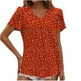 thumbnail image 2 of Wycnly Womens Blouses and Tops Dressy Beach Boho Fashion Petal Sleeve Pleated Hem Loose Lightweight Tunic Shirts Summer Floral Print V-Neck Short Sleeve Cute Tees Tops Red XL, 2 of 7