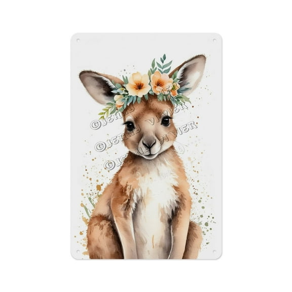 Unique Sign, Aluminum, 8 x 12 Inches, Cute Kangaroo Artwork, For Living Room, Bedroom, or Nursery, Gift For Animal Lovers