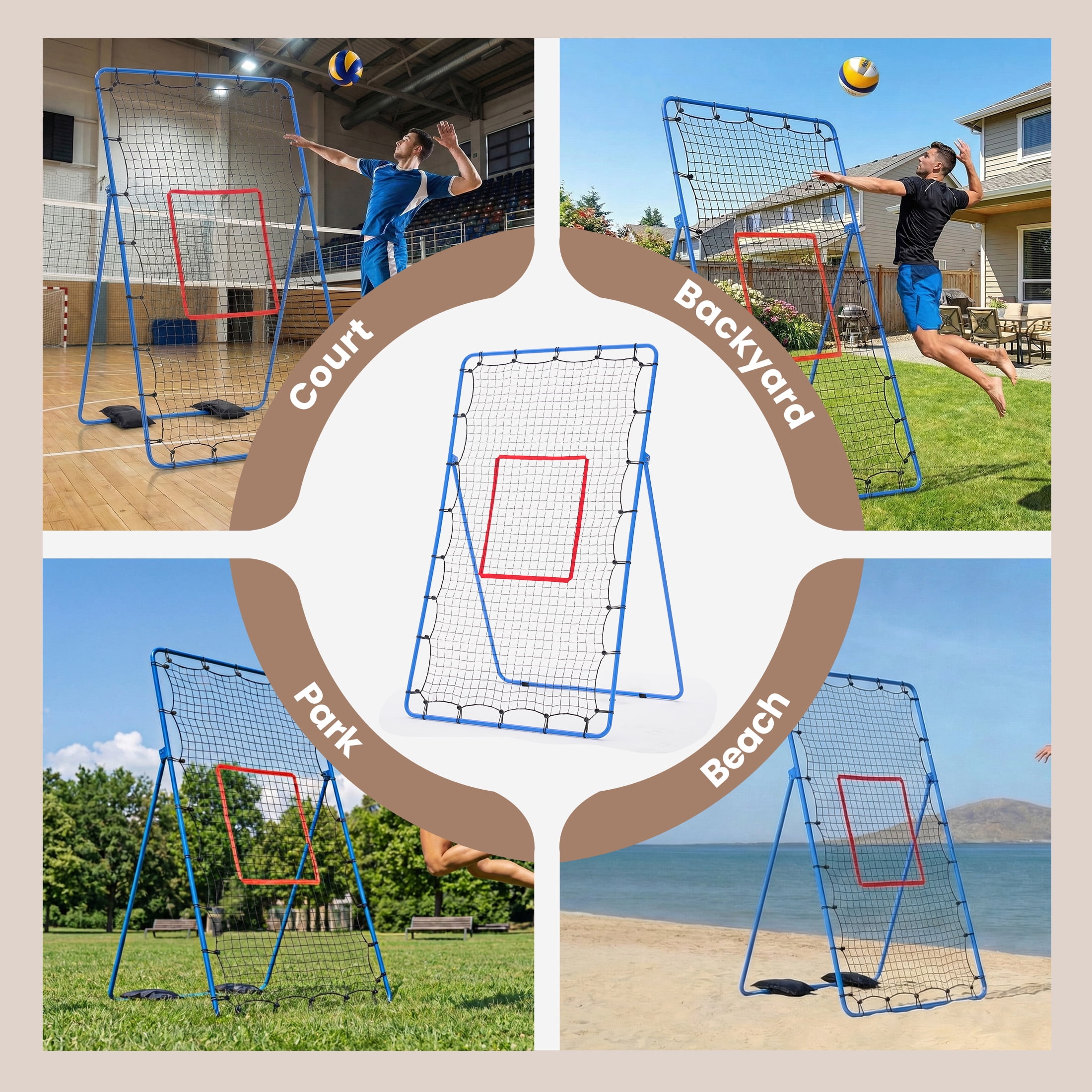 EDX Volleyball Rebounder Net with Travel Bag, Adjustable Angle Training Equipment for Solo Practice & Team Drills, Blue
