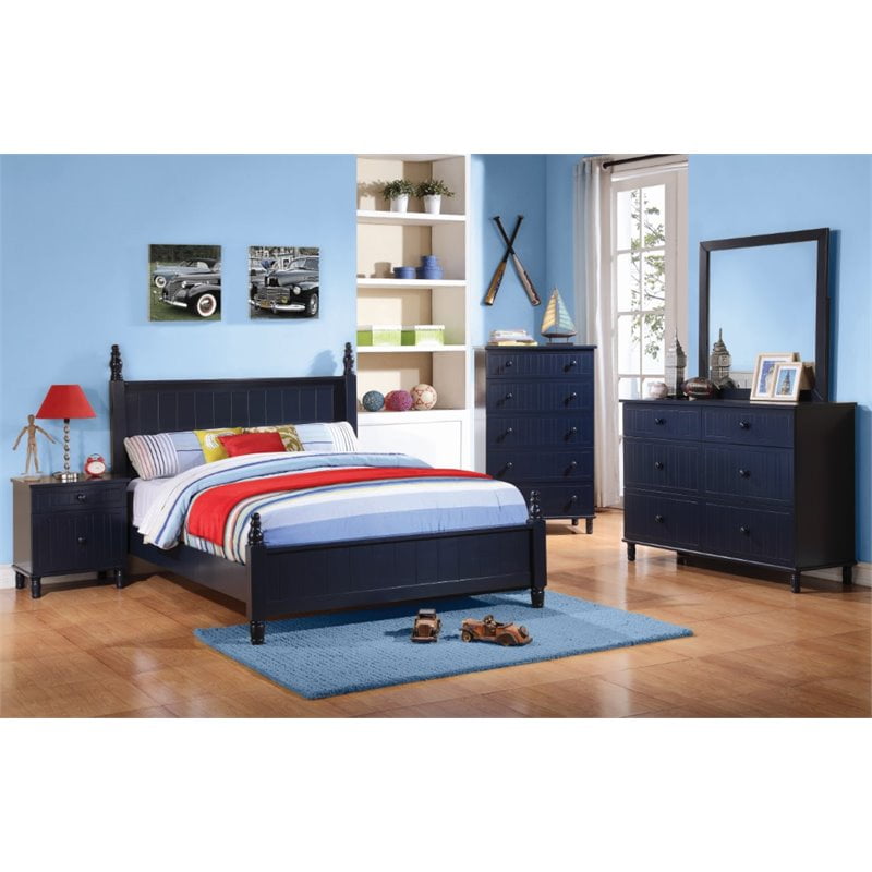 Coaster Zachary 5 Piece Twin Poster Bedroom Set In Navy Blue