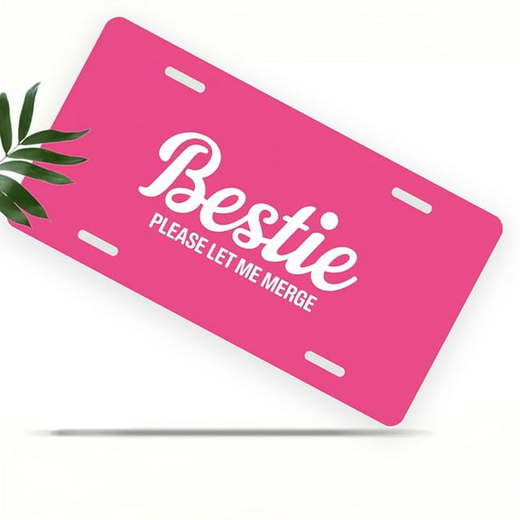License Plate, Pink Bestie Text Decorative Front,Personalized Stainless Steel License Plate Cover For Men Women,12.2" X 6.2"