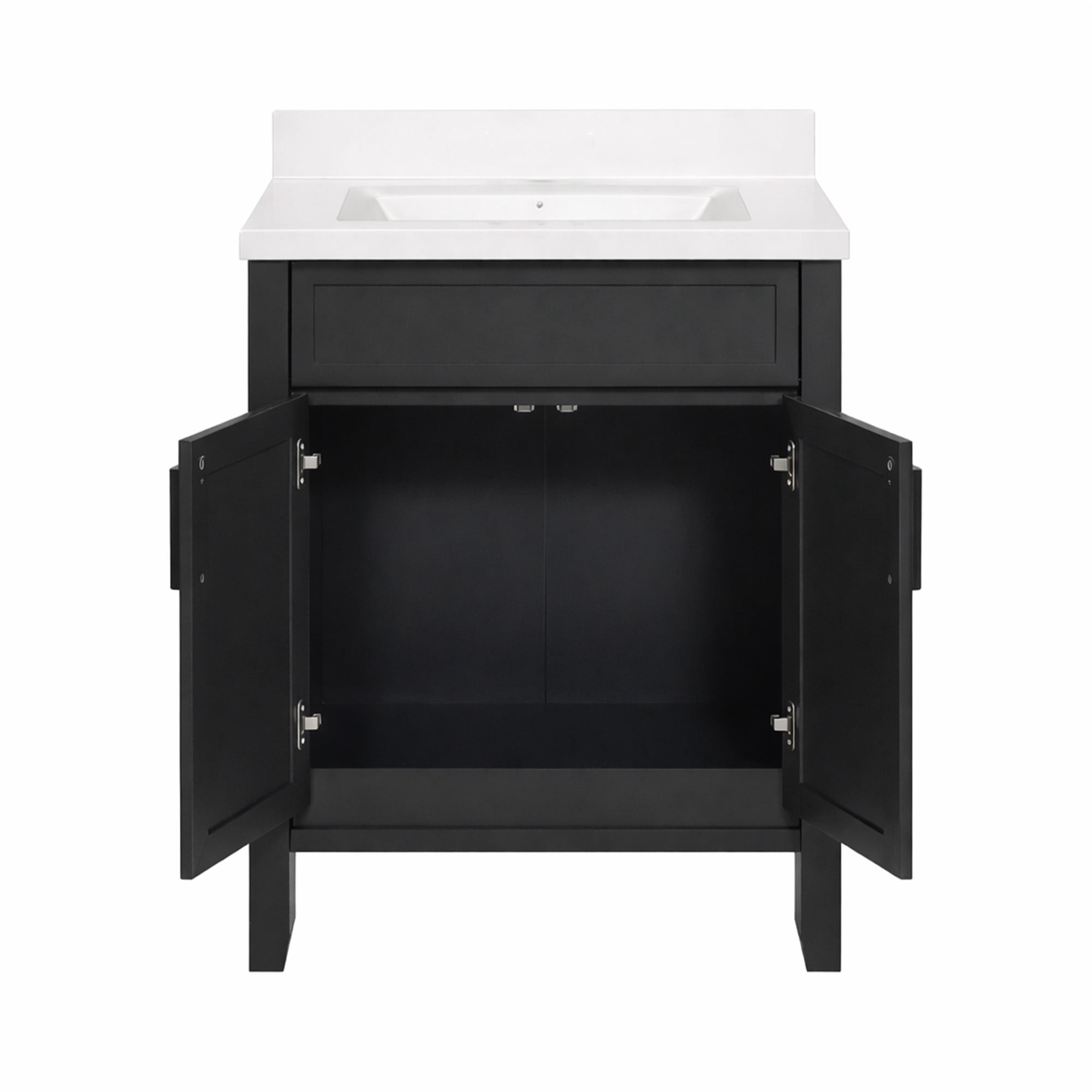 Design House Dawson 25-Inch Bathroom Vanity Combo, Ready to Assemble 2-Door Cabinet with Camilla Cultured Marble Top, Sherwin-Williams® Iron Ore, Matte Black Hardware, 228486-IO