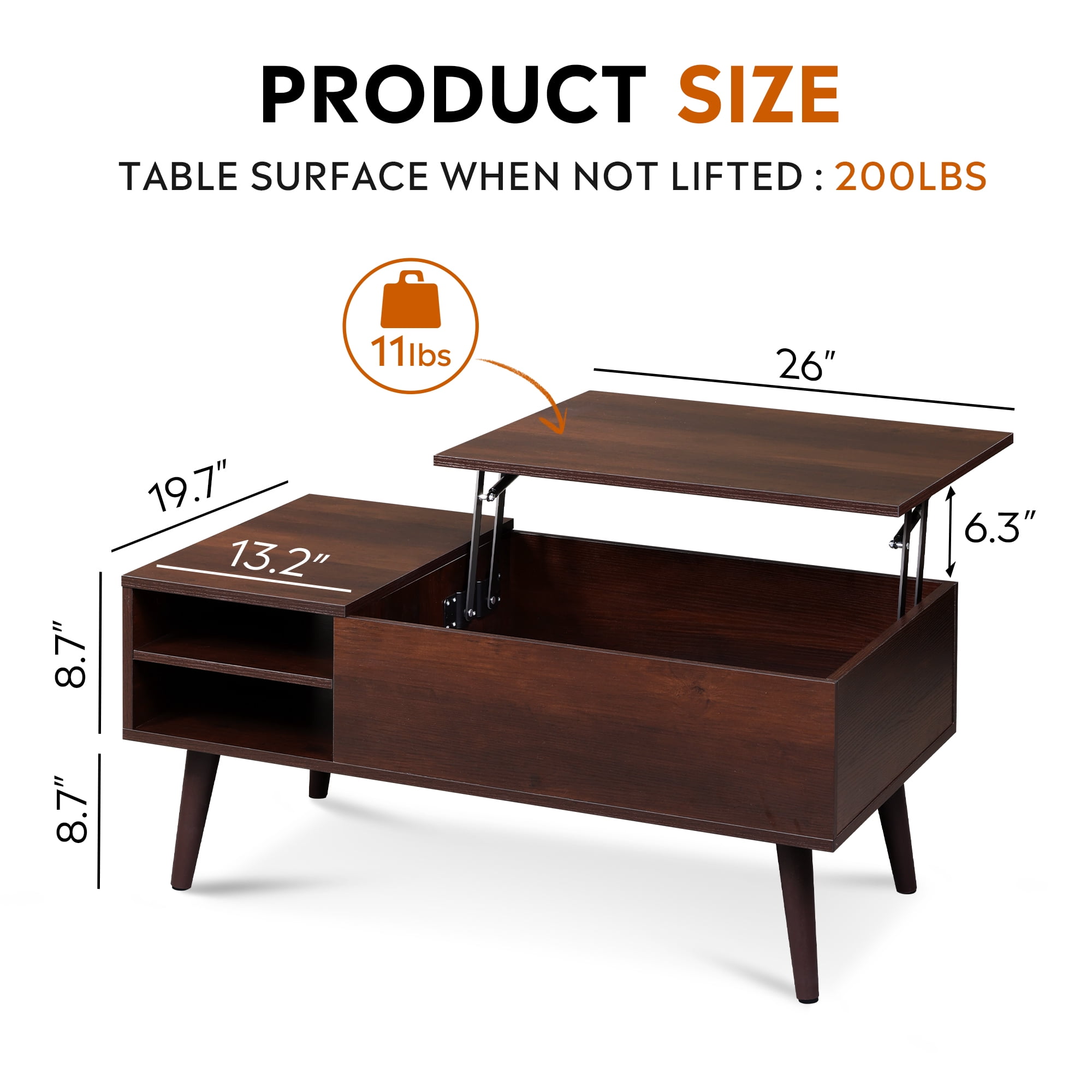 GALAXHERO Coffee Table with Removable Storage Shelves Lift Top Small Coffee Table for Living Room Espresso