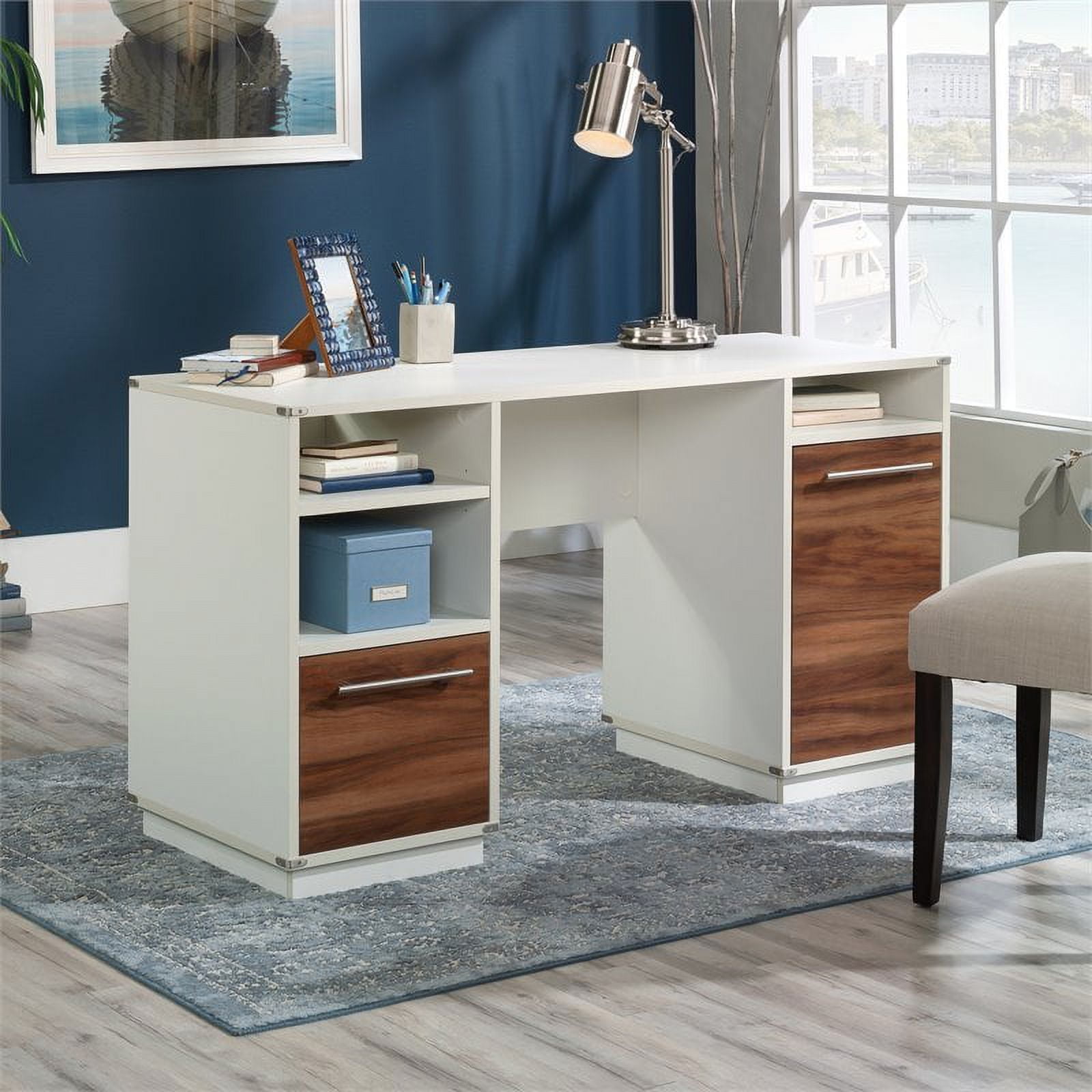 Sauder Vista Key Double Ped Desk Blaze Acacia Finish