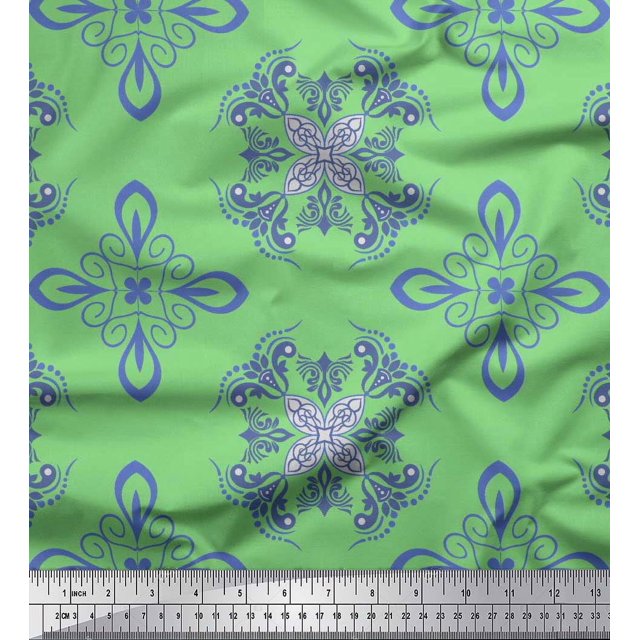 Soimoi Velvet Fabric Damask Ethnic Print Sewing Fabric Yard 58 Inch Wide