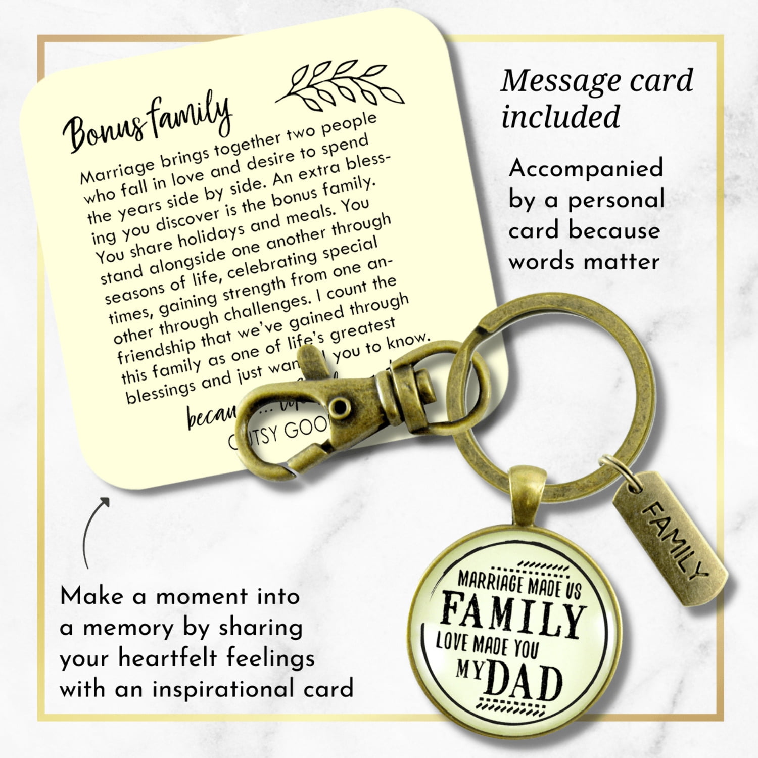 Bonus Dad Gutsy Goodness Bronze Keychain Marriage Made Us Family Love Mens Key Ring Wedding Jewelry Gift
