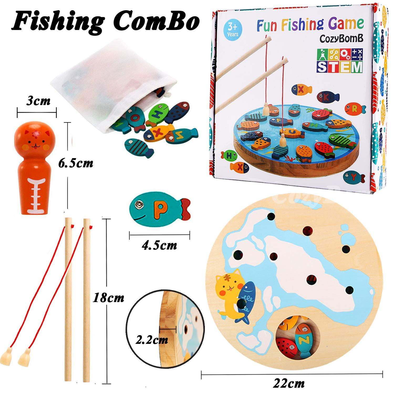 Nuheby Magnetic Fishing Game Ring Toss 2 in 1 Wooden Toys for 3 4 Years Old Mini Quoits Fishing Toys Education Toys Indoor Outdoor for Children Boys Girls 