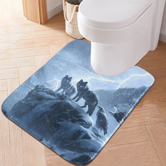 Toilet Rug U-Shaped Bathroom Rugs Non-Slip Soft Plush Machine Washable Contour Bath Mat Wolves and Eagle 24x20