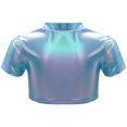 thumbnail image 2 of TiaoBug Kids Girls Shiny Metallic Short Sleeve Crew Neck Tee Shirt Hip Hop Jazz Ballet Dance Crop Top Sky Blue 15-16, 2 of 7