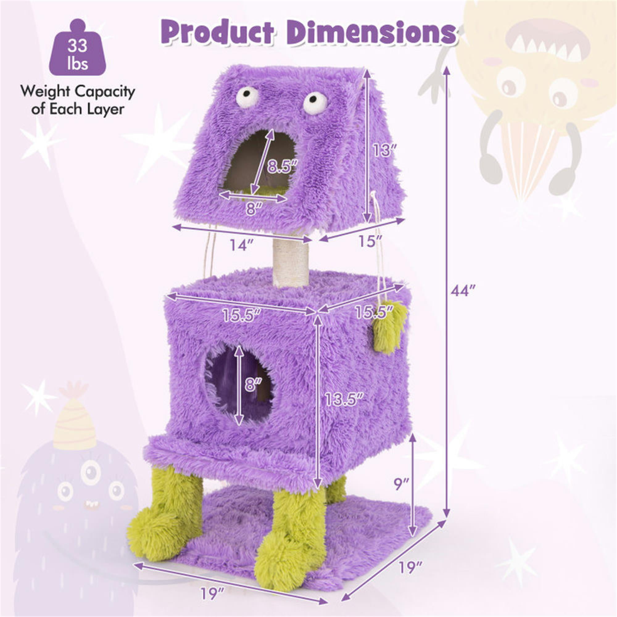 Kadyn 44" Cute Monster-Themed Cat Tree Tower with 2 Private Cat Condos for Small Place, Purple