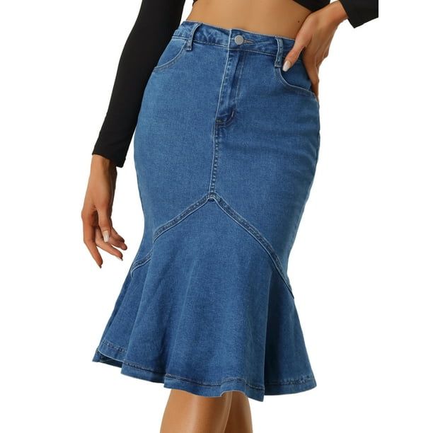 Falda Vaquera Allegra K con Volantes Azul oscuro XL
