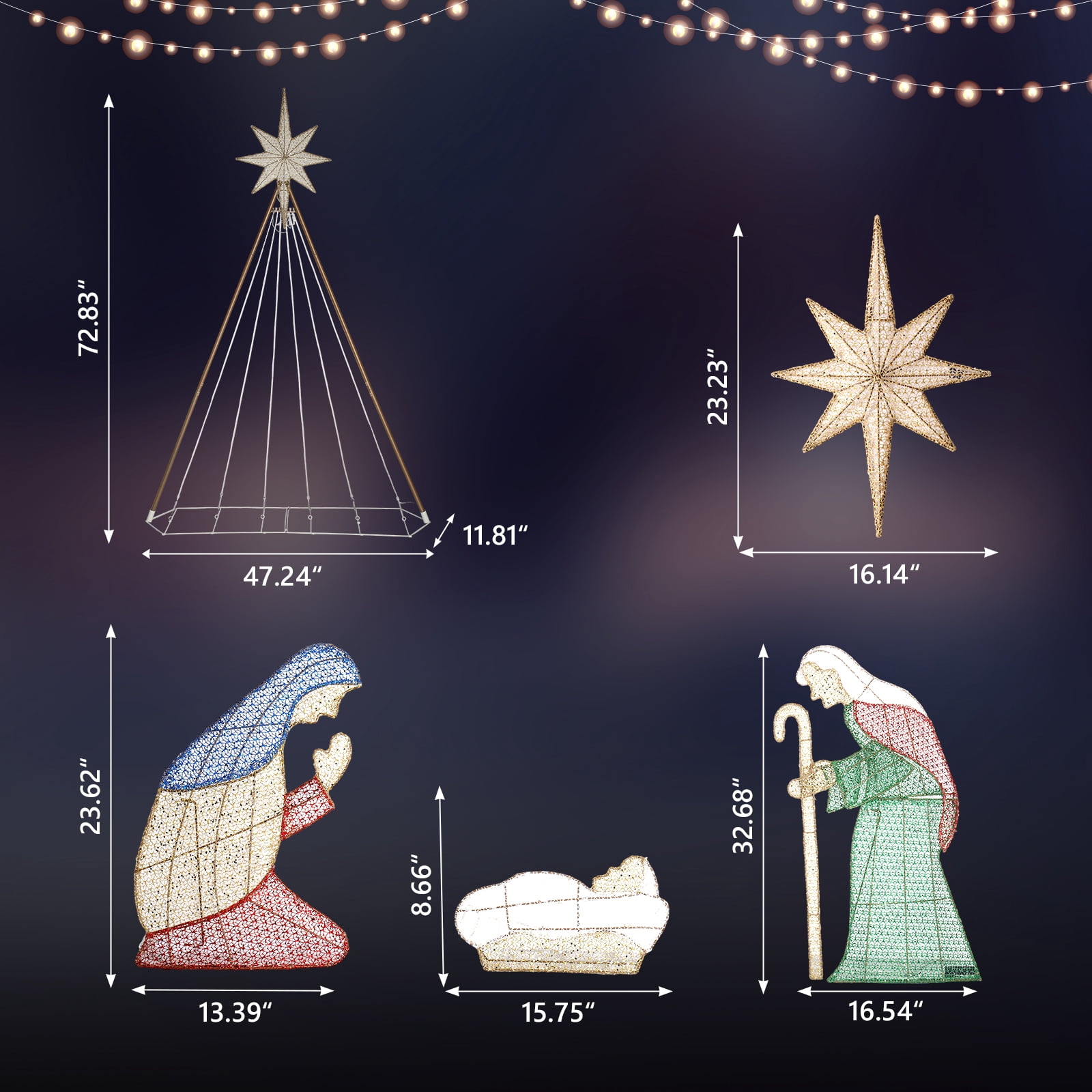Astoutdoor Nativity Scene Garden Decoration with 220 LED Lights, Green, 47.83 x 11.81 x 72.83 in