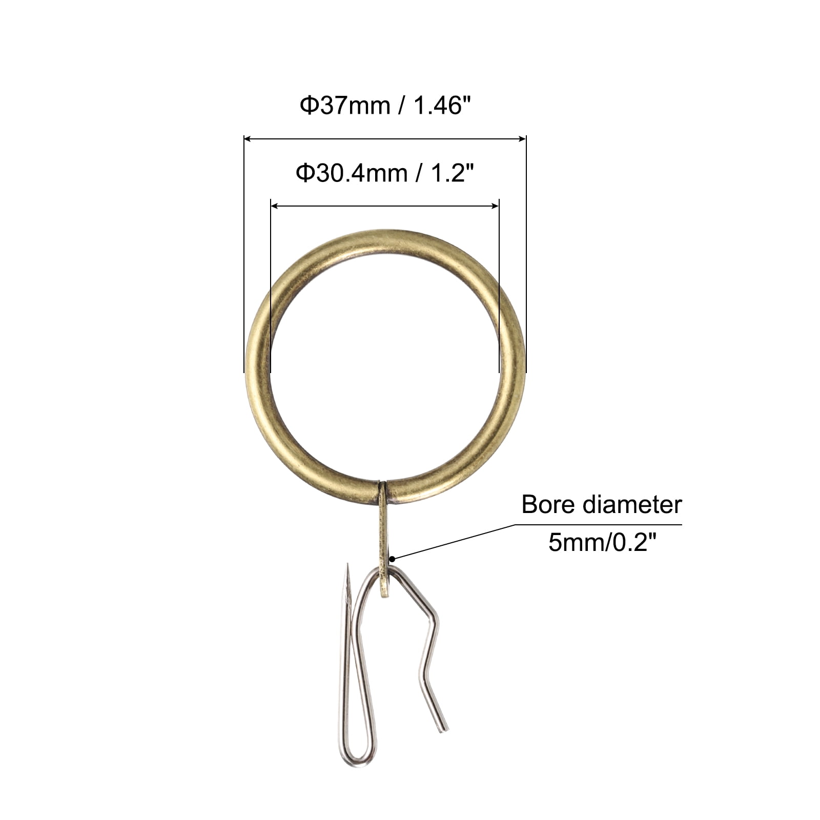 Unique Bargains 60Pcs Durable Curtain Hook Rings with Secure Pin-on Hooks Bronze 1.2"