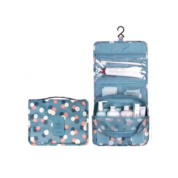 Hanging Toiletry Kit with Hanging Hook Water-resistant Makeup Cosmetic Bag Travel Organizer Full Sized Container Toiletries (daisy blue)