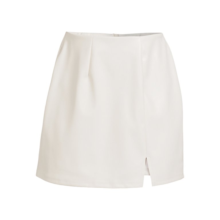 Madden NYC Juniors Faux Leather Mini Skirt with Slit