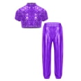 thumbnail image 2 of iiniim 2 Pcs Girls Hip Hop Sequins Costume Sparkly Short Sleeve Tank Tops with Metallic Leggings Purple 6, 2 of 7