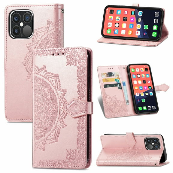 iPhone 11 Pro Max Wallet Case 6.5", Mandala Premium PU Leather Flip Stand Protective Cover with Card Slots Secure Magnetic, Rosegold