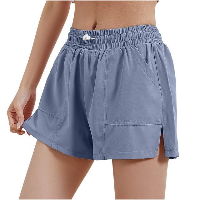 Diufon Athletic Shorts for Women Summer Side Split Workout Shorts with Pockets Elastic Waist Drawstring Pants