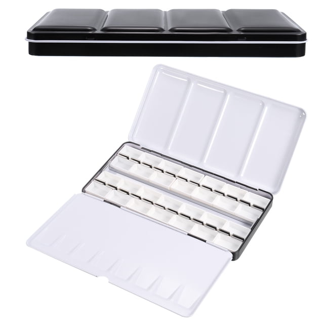 Paleta de acuarelas vacía Uxcell, caja de acuarelas de metal con 28 piezas de bandejas de pintura, negra 28 compartimentos