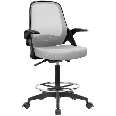 Lacoo Office Drafting Chair Tall Office Chair with Flip-up Armrests, Gray