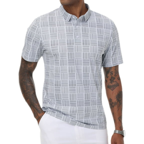 Weilanxin Men's Golf Polo Shirts Short Sleeve Striped Performance Moisture Wicking Dry Fit Golf Shirts for Men