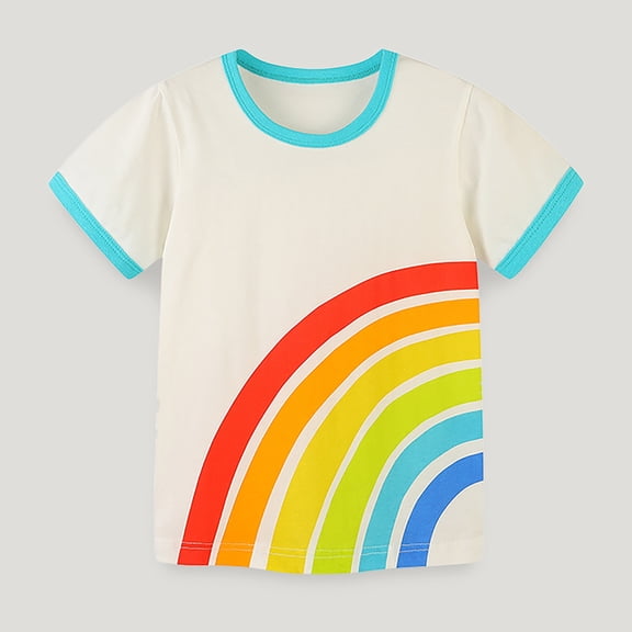 RTKFRFLM Boys' Rainbow Graphic T-Shirt Summer Short Sleeve Crewneck Top for Toddlers and Little Kids Style Cartoon Print Tee Soft Knitted Cotton Comfort for Active Daily Wear Size 2T-8