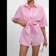 thumbnail image 5 of Conjunto de 2 Piezas para Mujer: Camiseta de Rayas de Corta de Verano y Mini Shorts Holgados de Cintura Alta. Rosa XS, 5 of 7